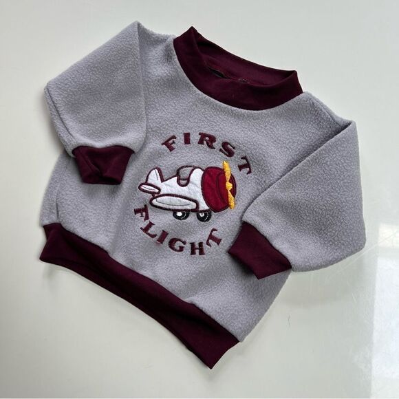 Vintage 1980s 1990s Fuzzy Crewneck Babys First Flight Airplane Travel Sweatshirt - Picture 3 of 6